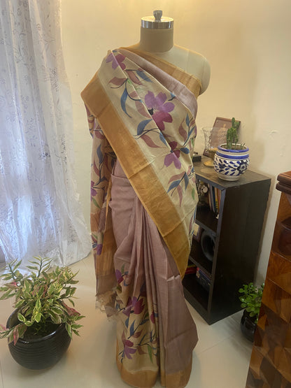 Pure Gicha by Gicha tussar silk hand painted saree