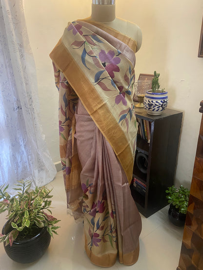 Pure Gicha by Gicha tussar silk hand painted saree