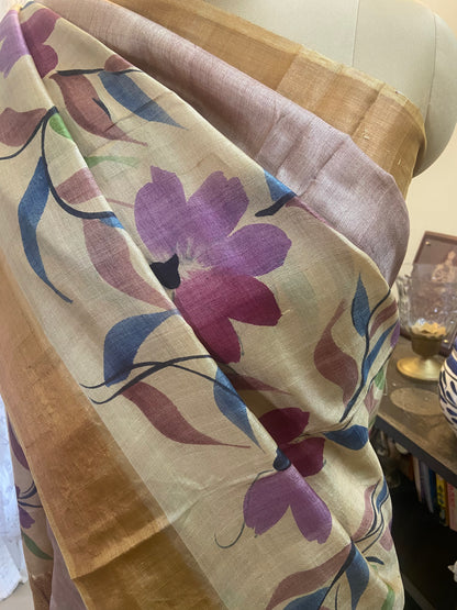 Pure Gicha by Gicha tussar silk hand painted saree