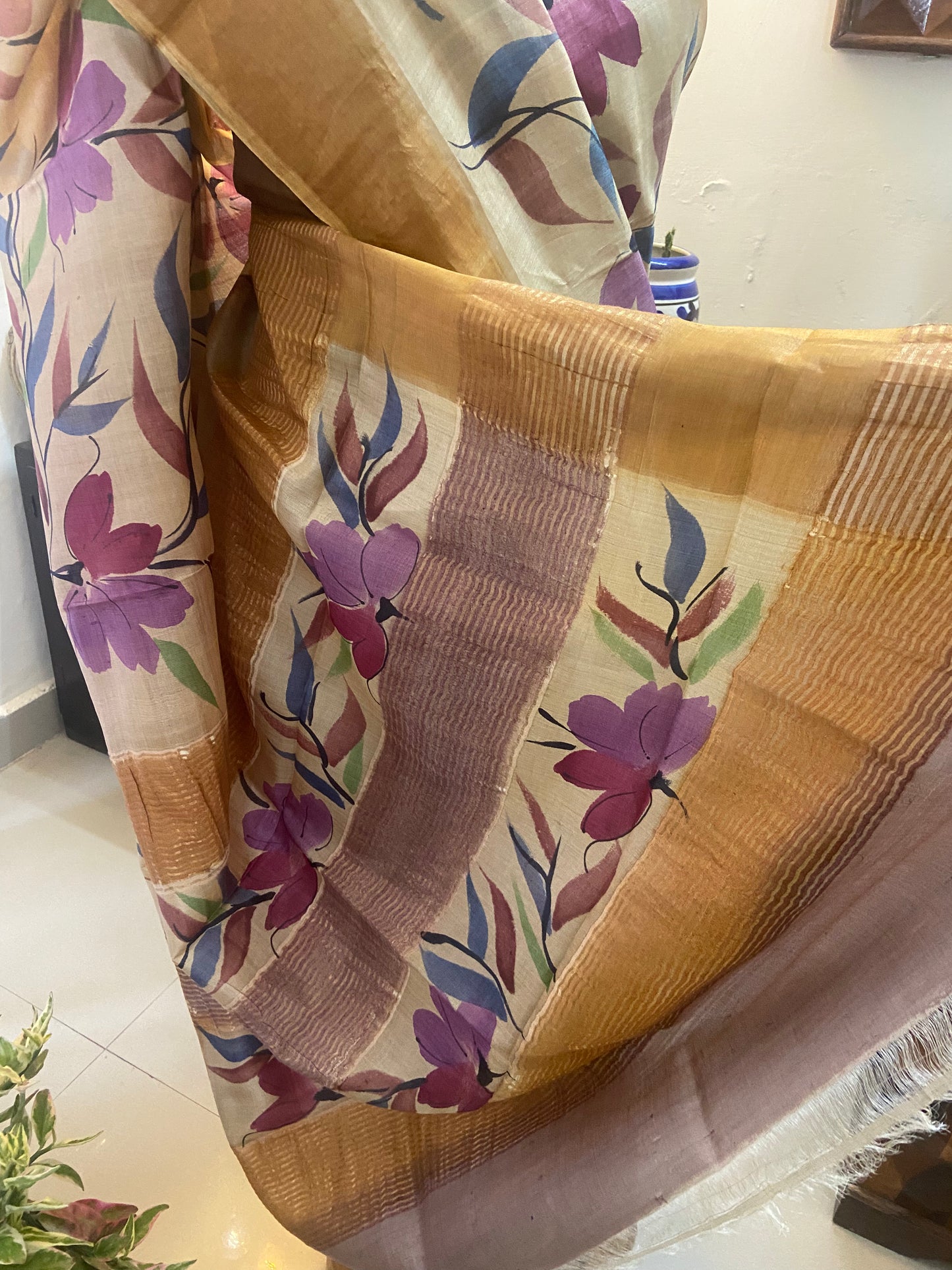 Pure Gicha by Gicha tussar silk hand painted saree