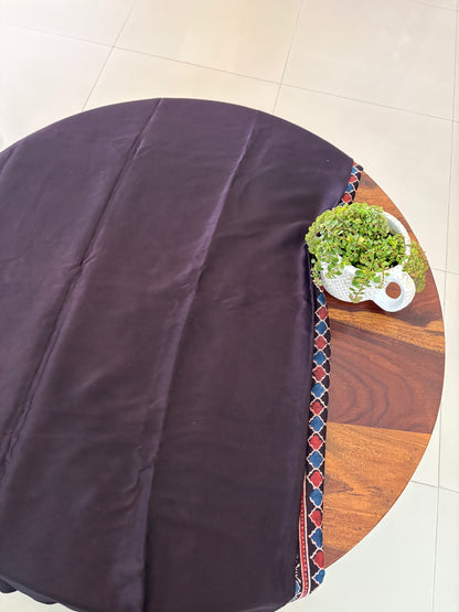 Black plain Modal silk saree with block printed pallu and blouse