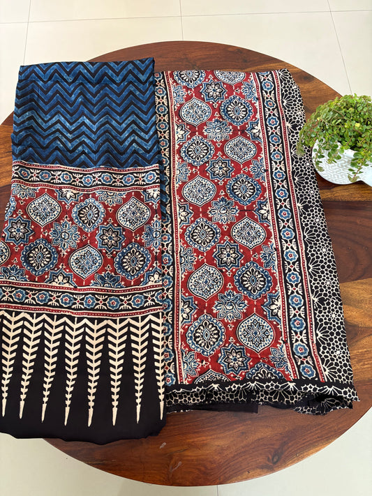 Ajrakh Modal silk top and dupatta set