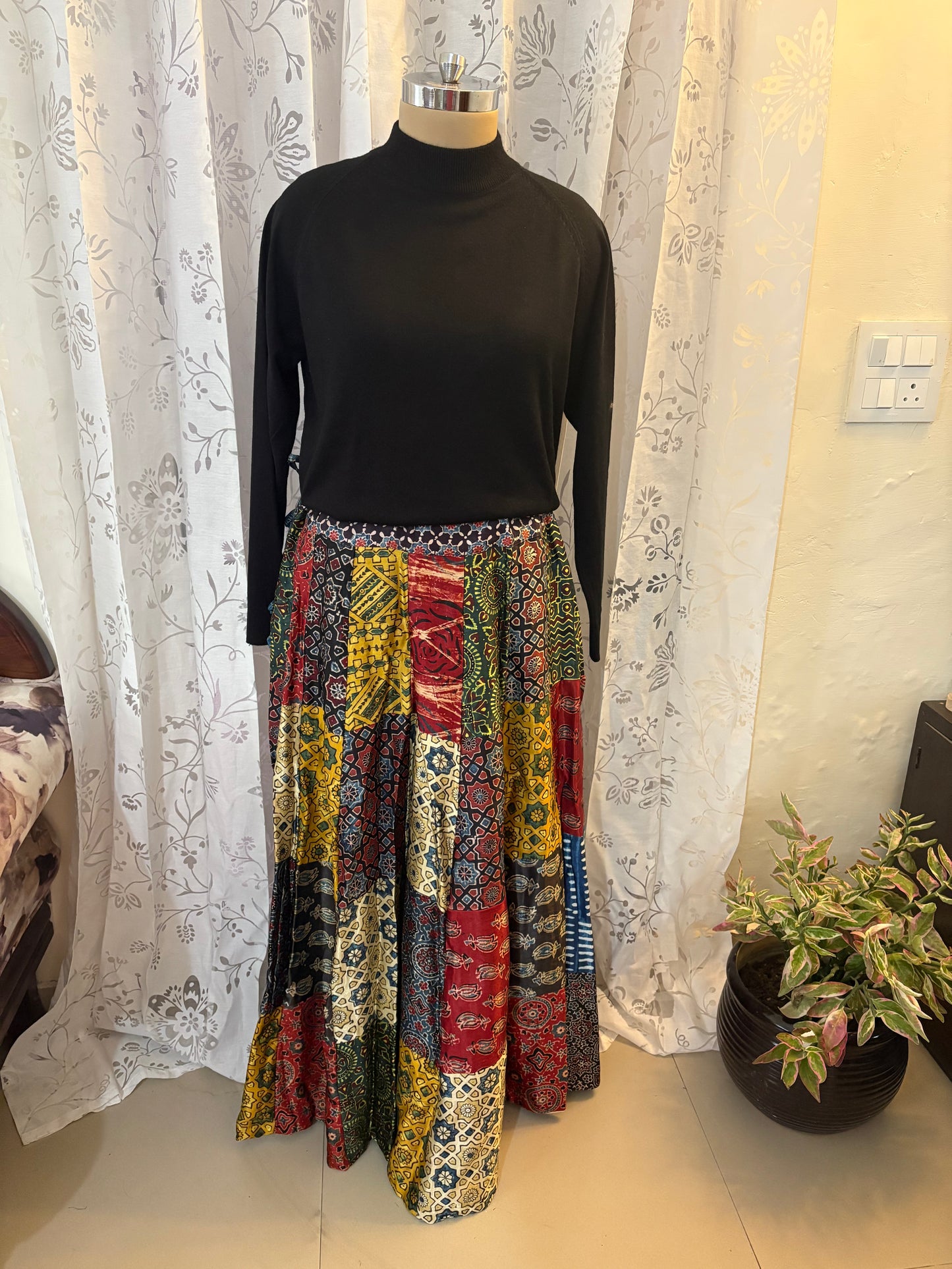Ajrakh Mashru silk skirt
