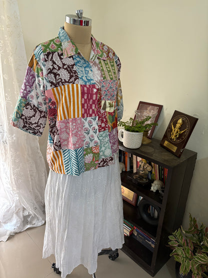 Handblock printed patch work pure cotton shirt
