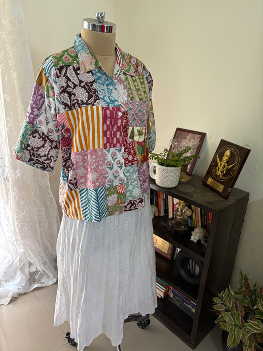 Handblock printed patch work pure cotton shirt