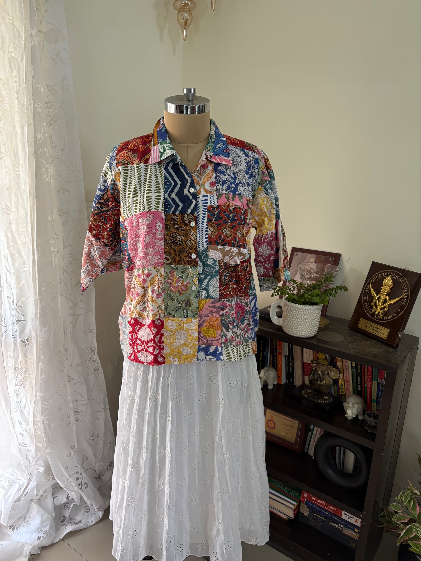 Handblock printed patchwork cotton shirt