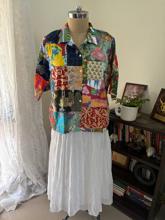 Handblock printed patchwork cotton shirt