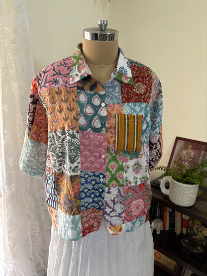Handblock printed Patchwork cotton shirt