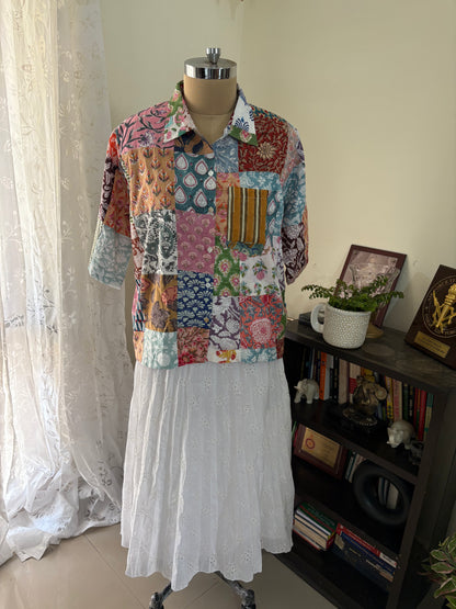 Handblock printed Patchwork cotton shirt