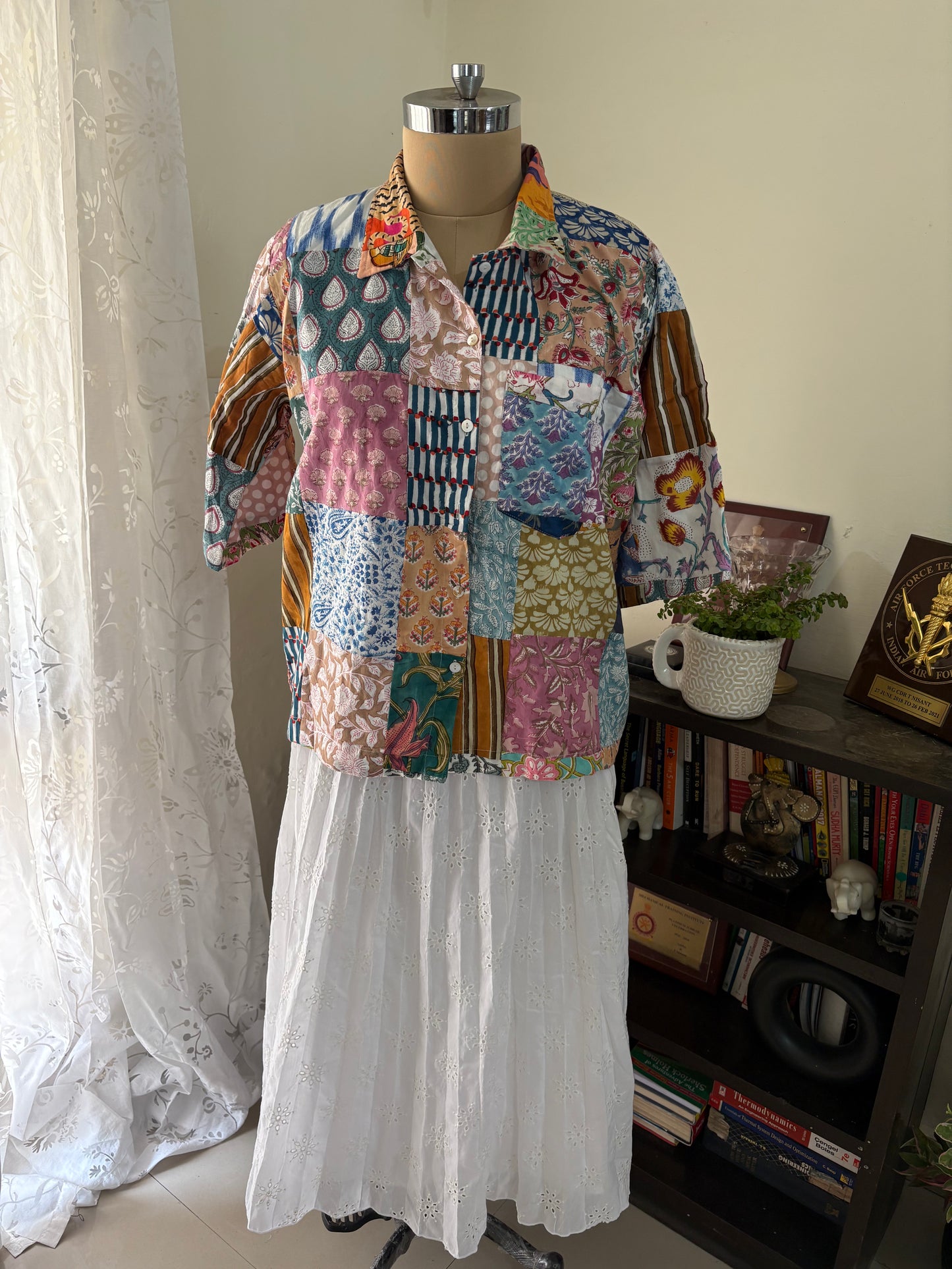 Handblock printed patchwork cotton shirt