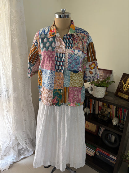 Handblock printed patchwork cotton shirt