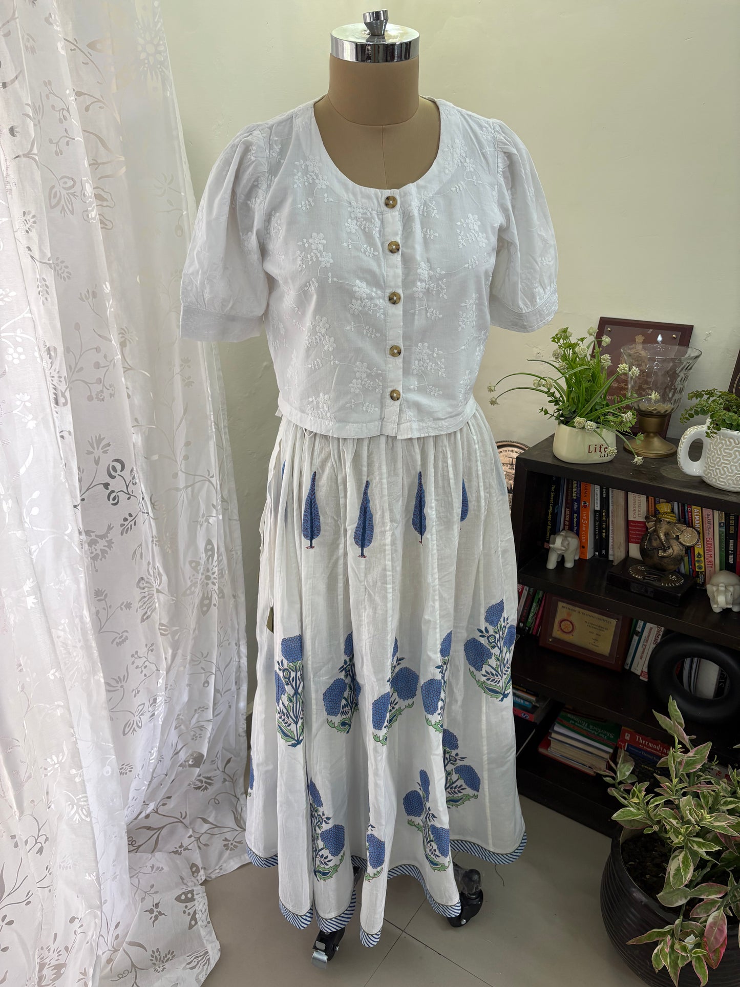 Handblock printed cotton skirt.