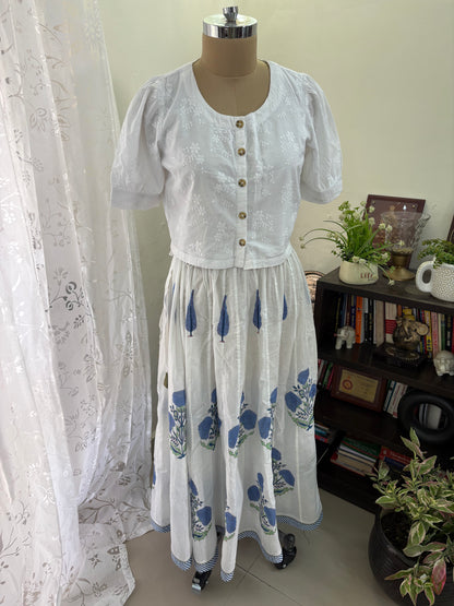 Handblock printed cotton skirt.