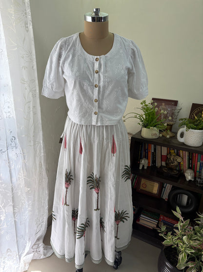 Handblock printed cotton skirt