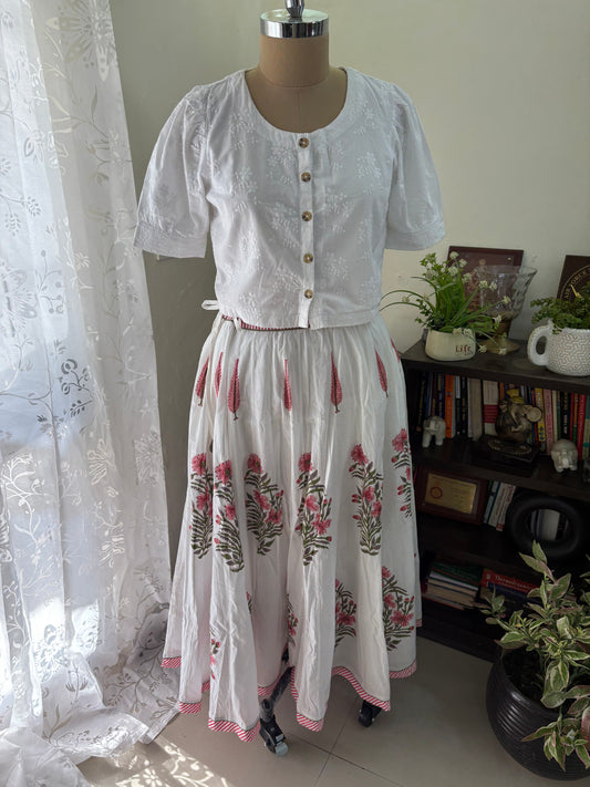 Handblock printed cotton skirt