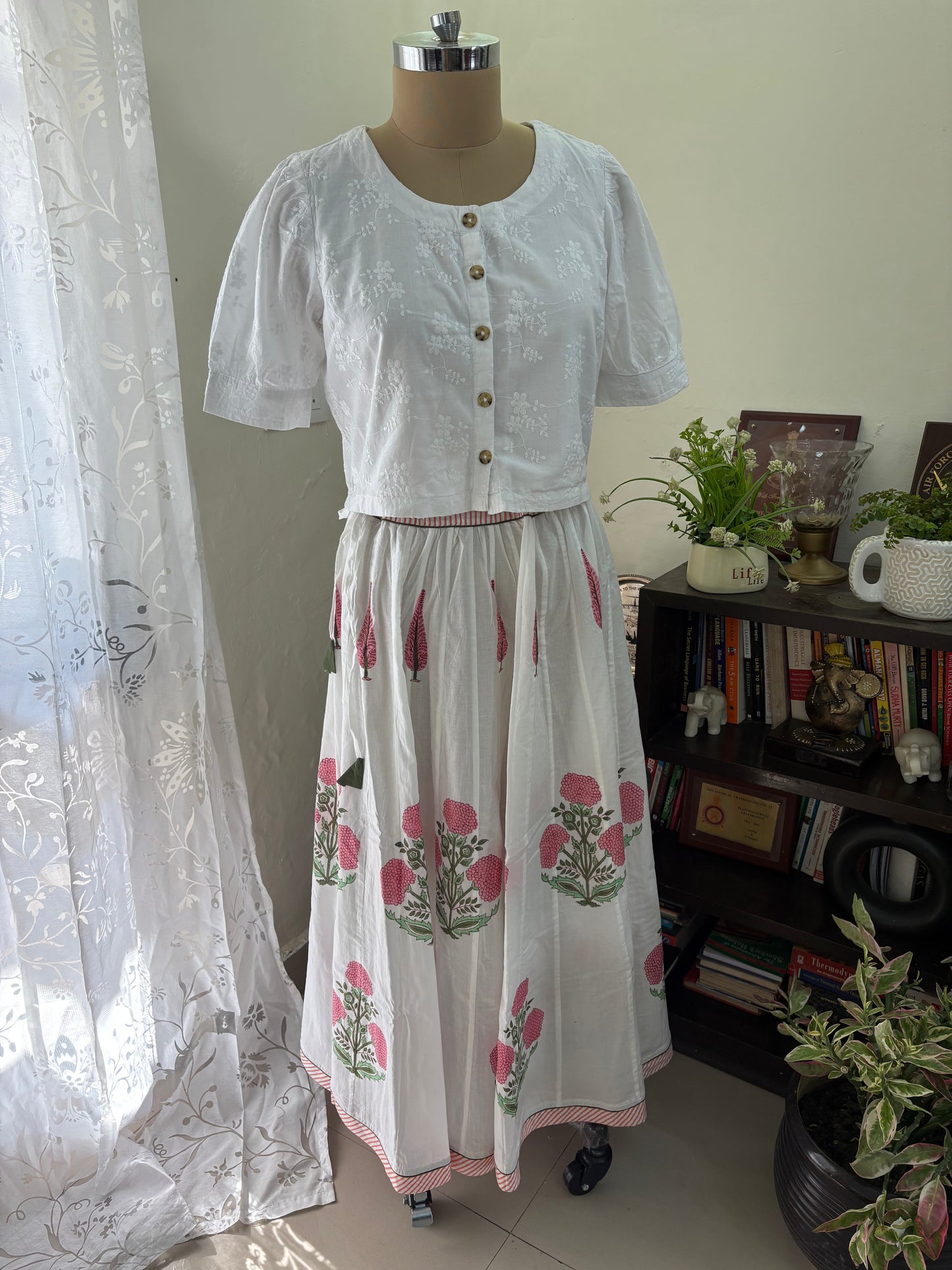 Handblock printed cotton skirt