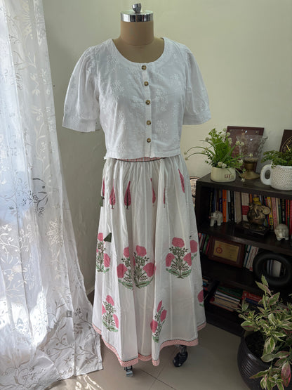 Handblock printed cotton skirt
