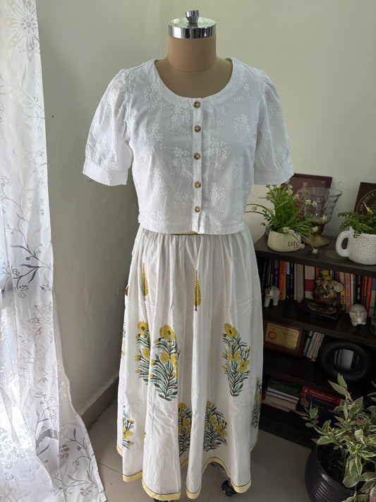 Handblock printed cotton skirt