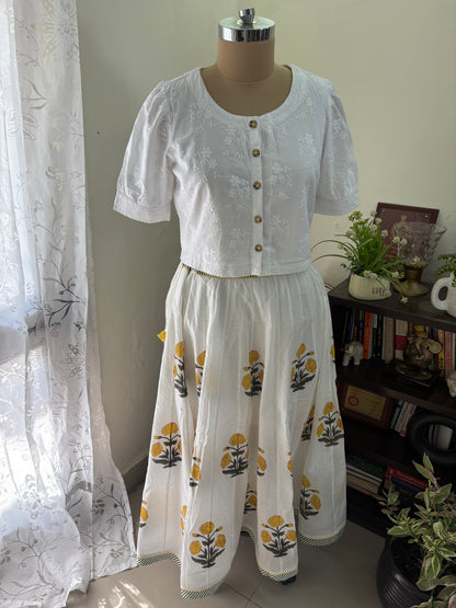Handblock printed cotton skirt