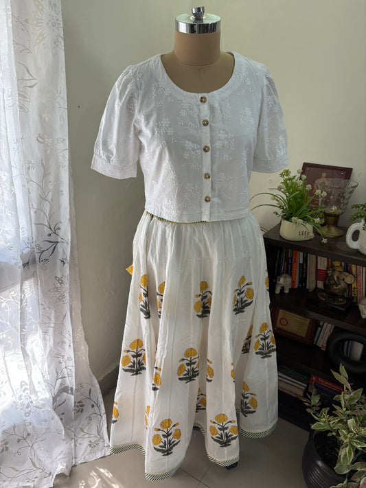 Handblock printed cotton skirt