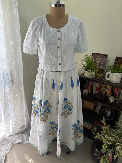 Handblock printed cotton skirt.