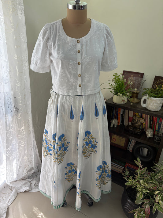 Handblock printed cotton skirt.