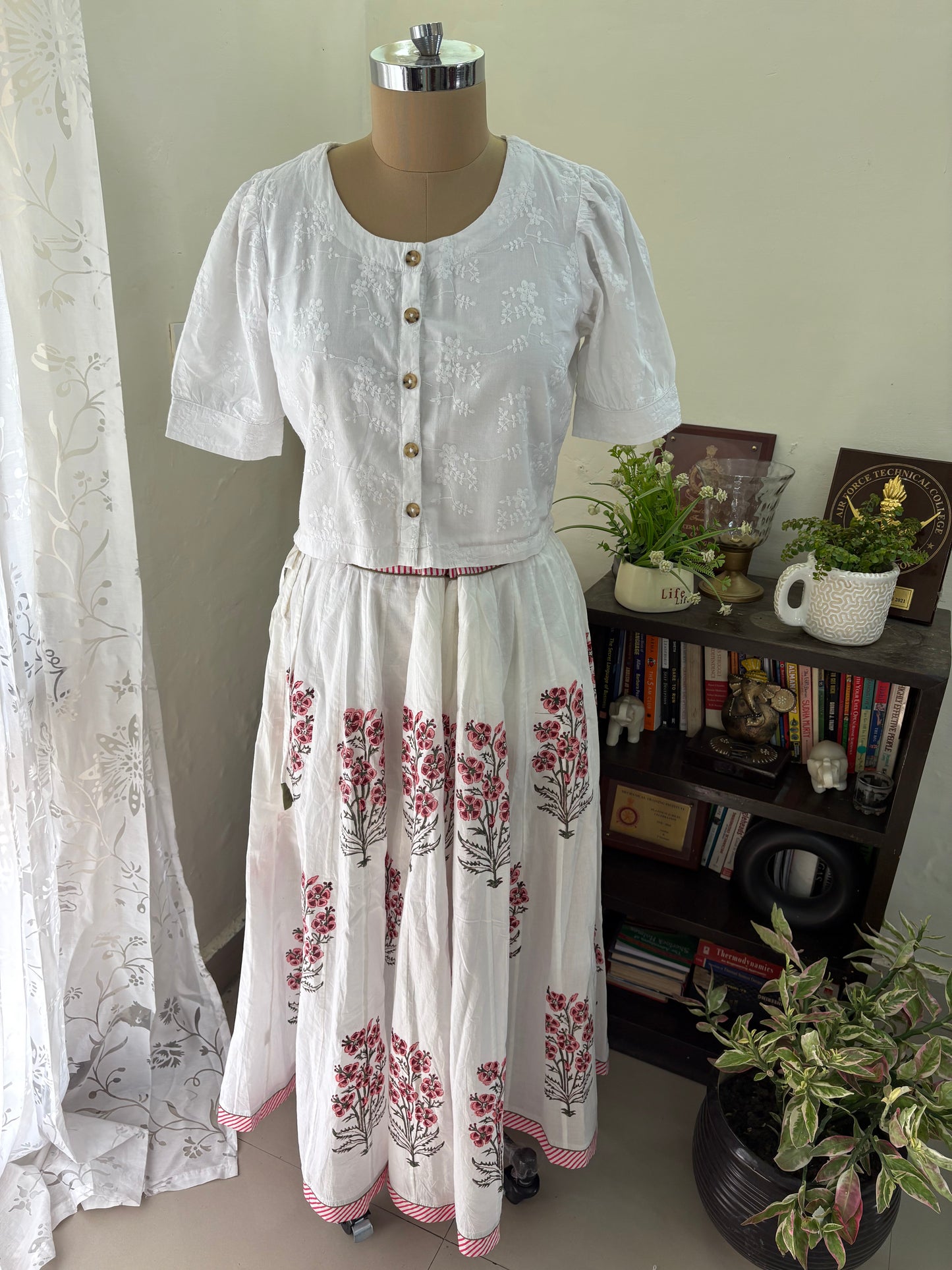 Handblock printed cotton skirt