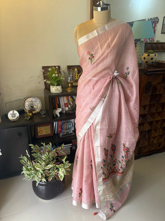 Hand Embroidery on Kota tissue silk saree