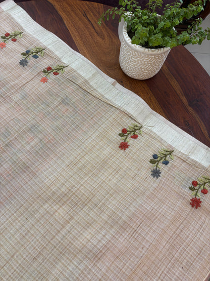 Hand Embroidery on Kota tissue silk saree