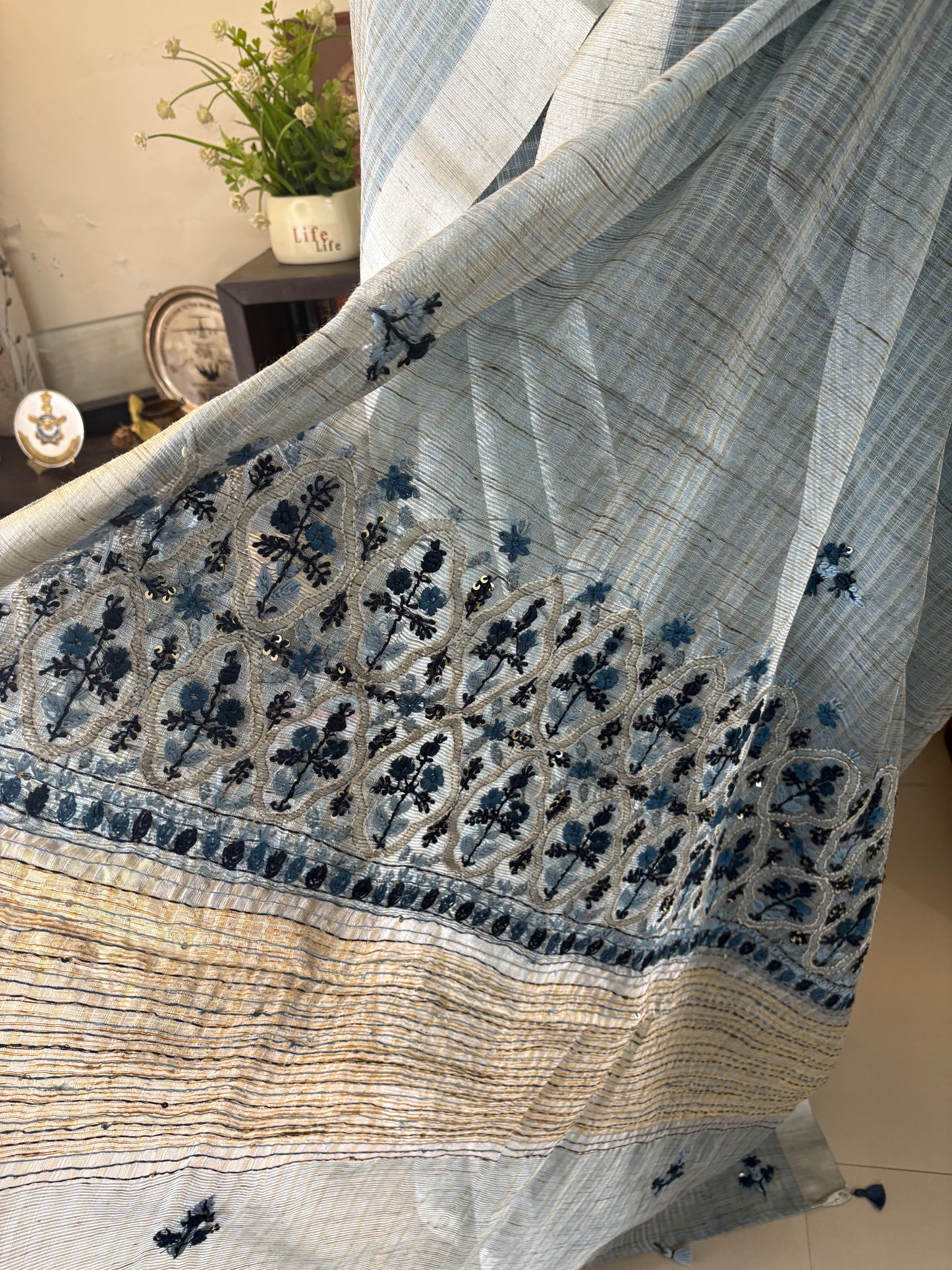 Hand embroidery on Kota tissue silk saree ( Made on order ) 20 days dispatch