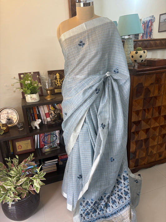 Hand embroidery on Kota tissue silk saree