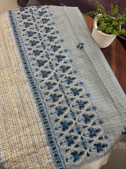 Hand embroidery on Kota tissue silk saree ( Made on order ) 20 days dispatch