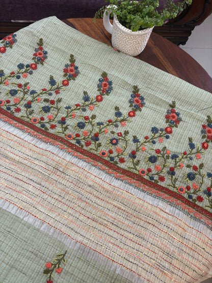 Hand embroidery on Kota tissue silk saree