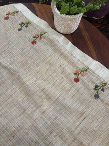 Hand embroidery on Kota tissue silk saree