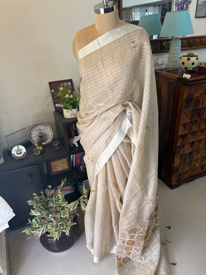 Hand Embroidery on Kota tissue silk saree