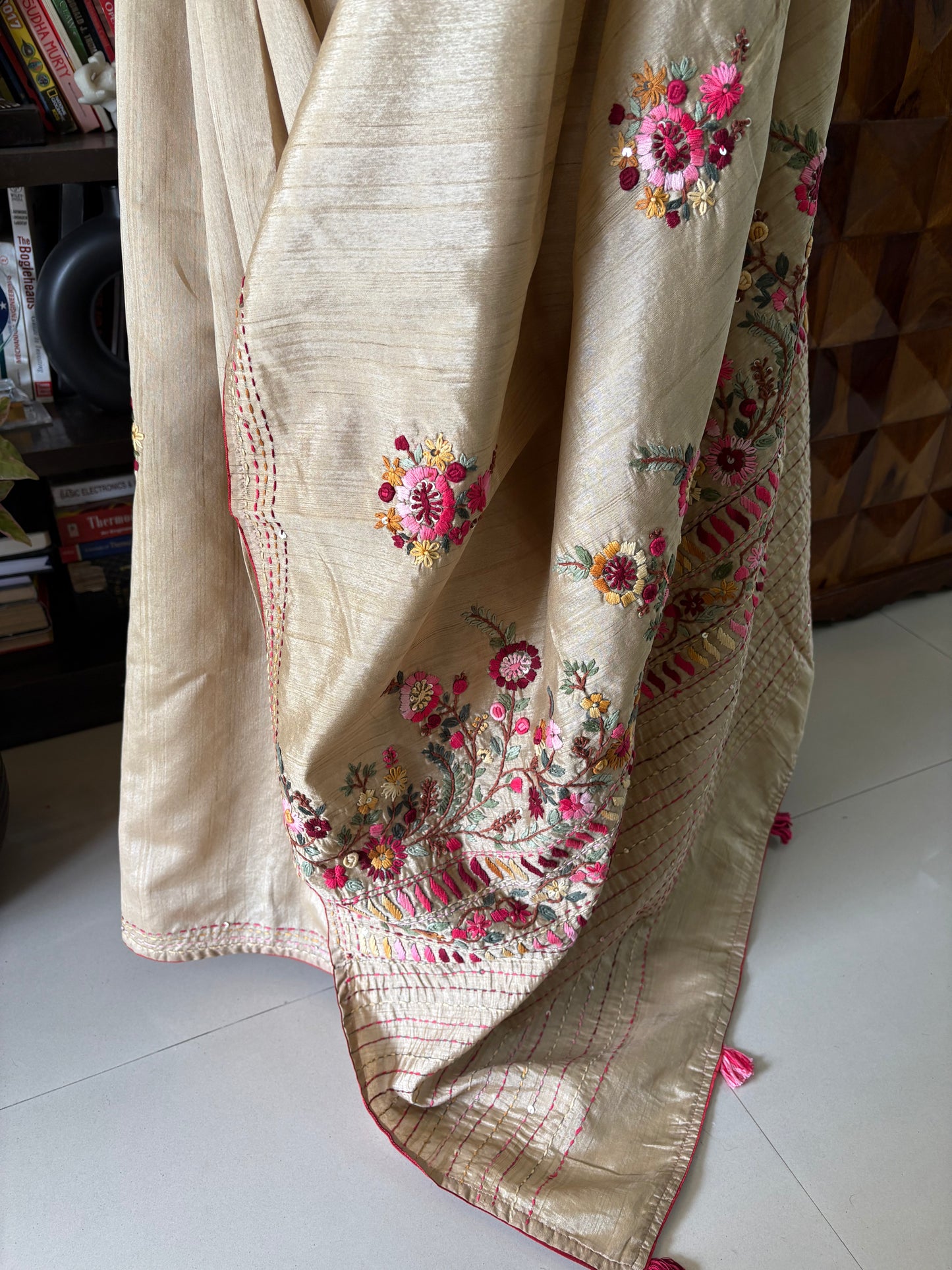 Hand embroidery on semi Rawsilk