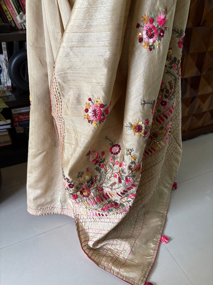 Hand embroidery on semi Rawsilk