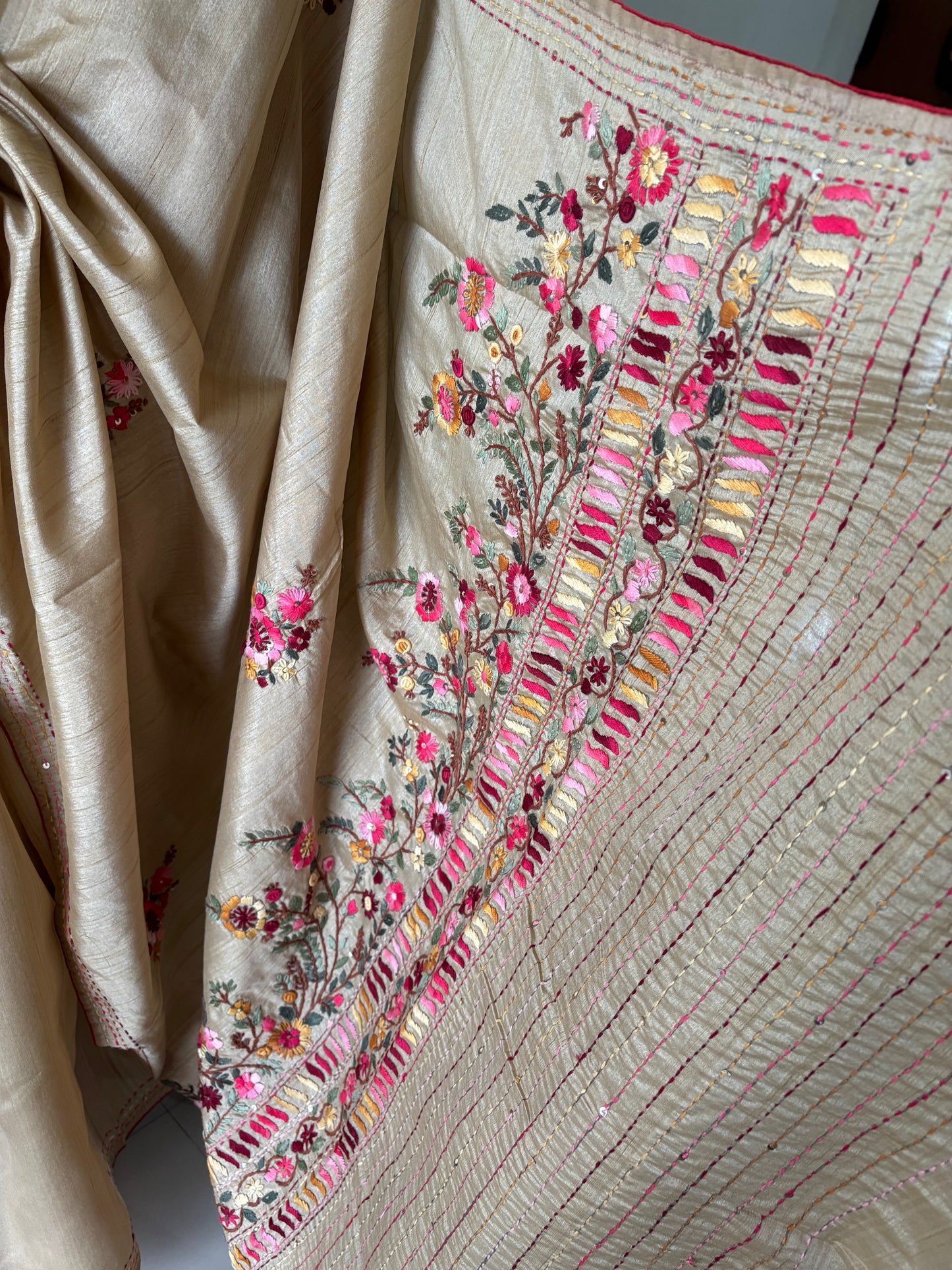 Hand embroidery on semi Rawsilk