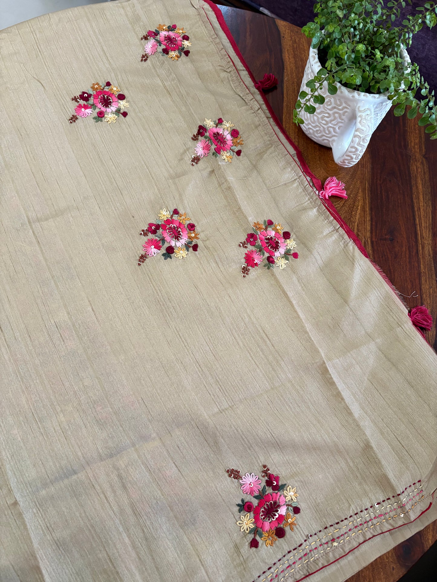 Hand embroidery on semi Rawsilk