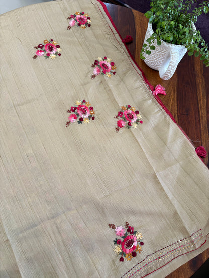 Hand embroidery on semi Rawsilk