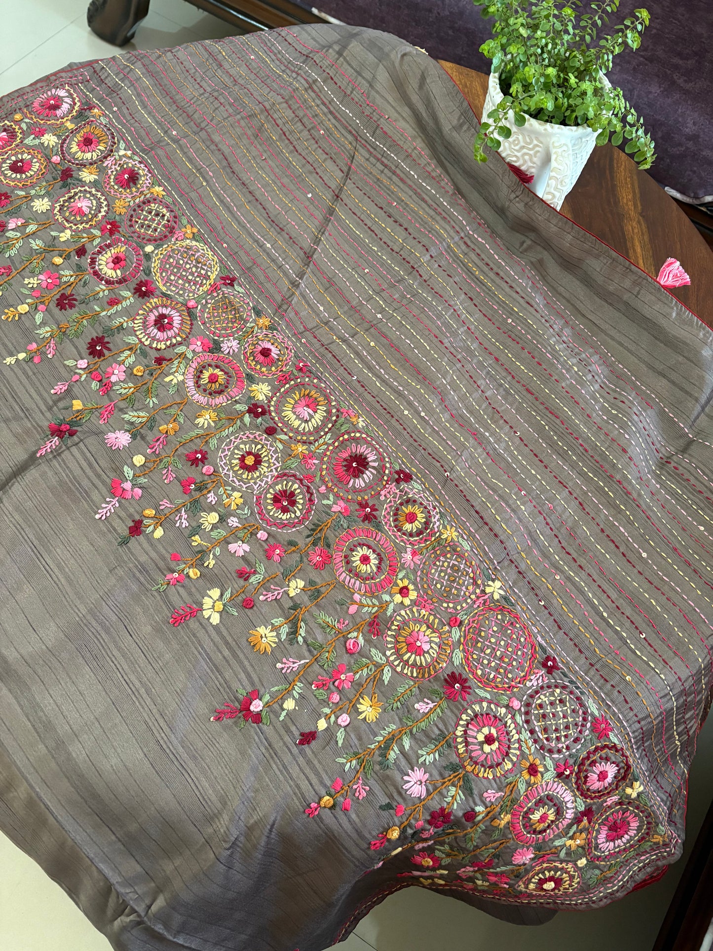 Hand embroidery on Semi Rawsilk