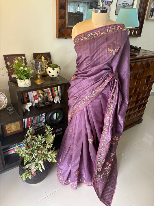 Hand embroidery on Semi Raw silk