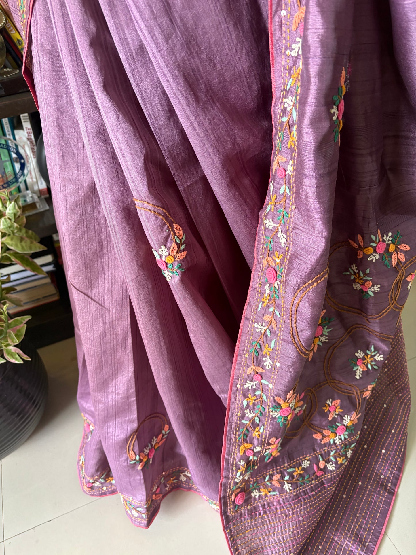 Hand embroidery on Semi Raw silk