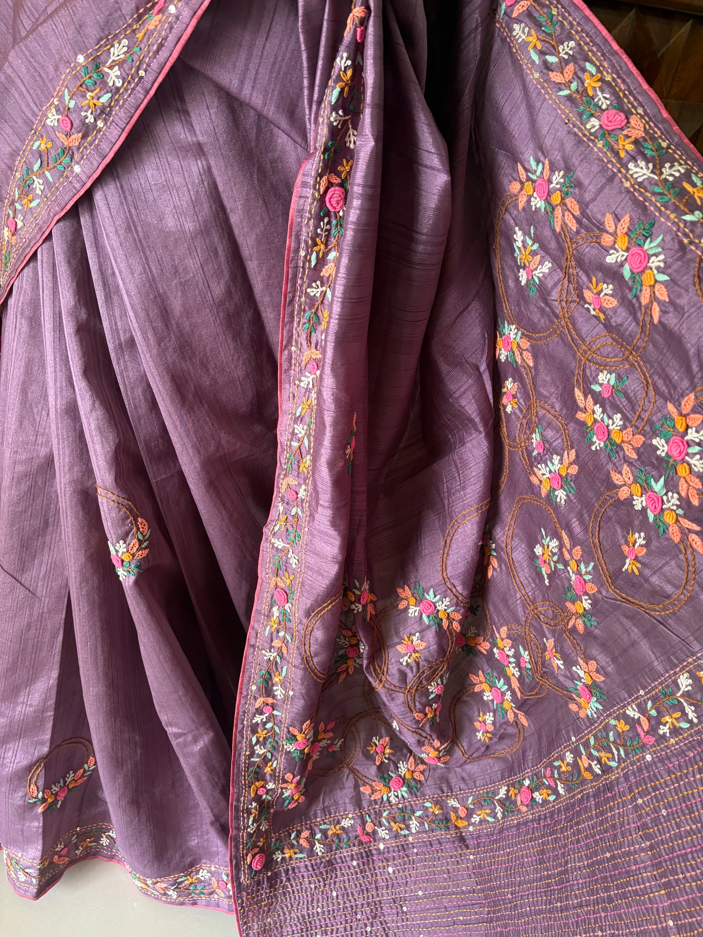Hand embroidery on Semi Raw silk