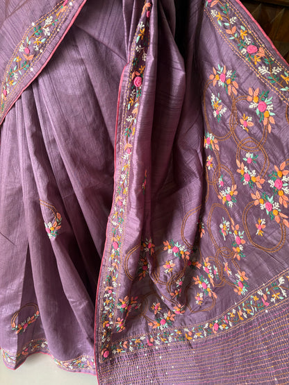 Hand embroidery on Semi Raw silk