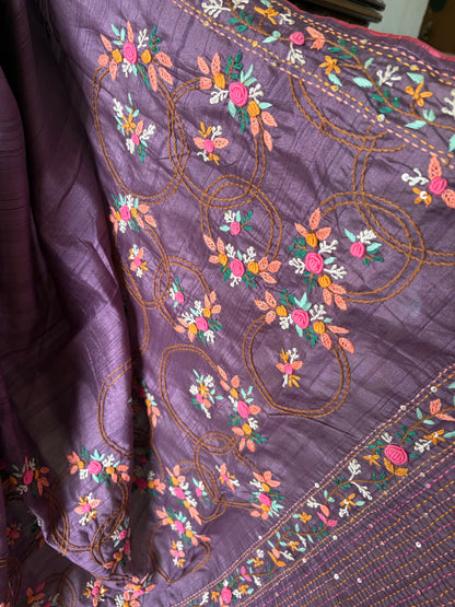 Hand embroidery on Semi Raw silk