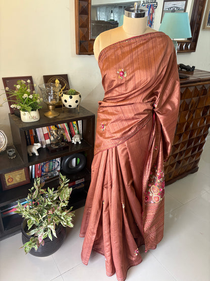 Hand embroidery on Semi Raw silk