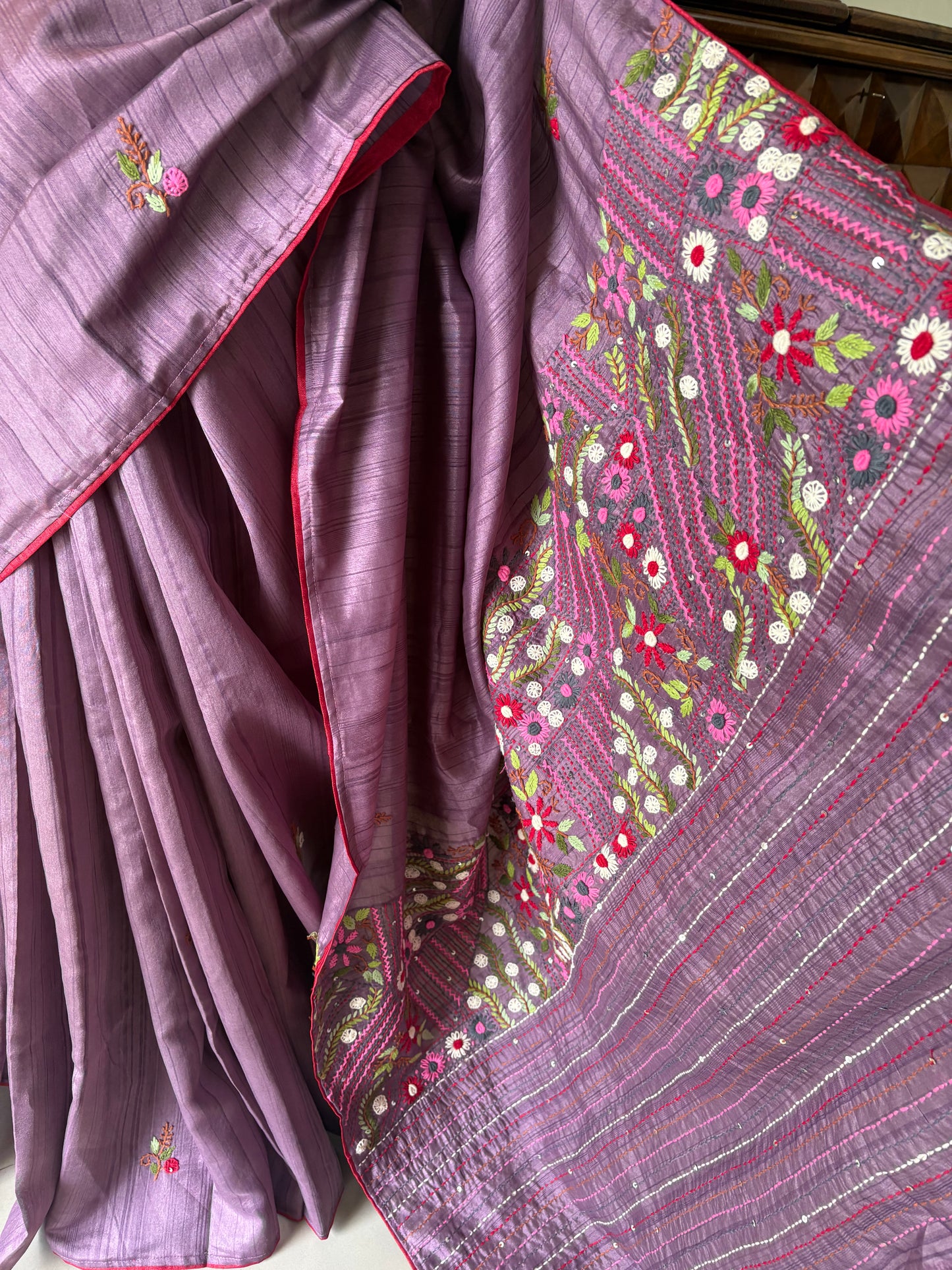 Hand embroidery on semi Rawsilk