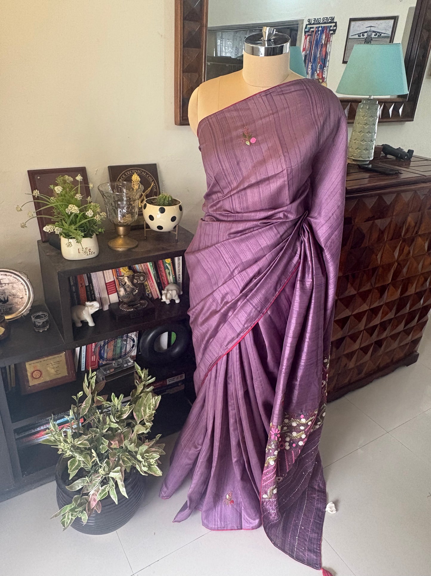 Hand embroidery on semi Rawsilk