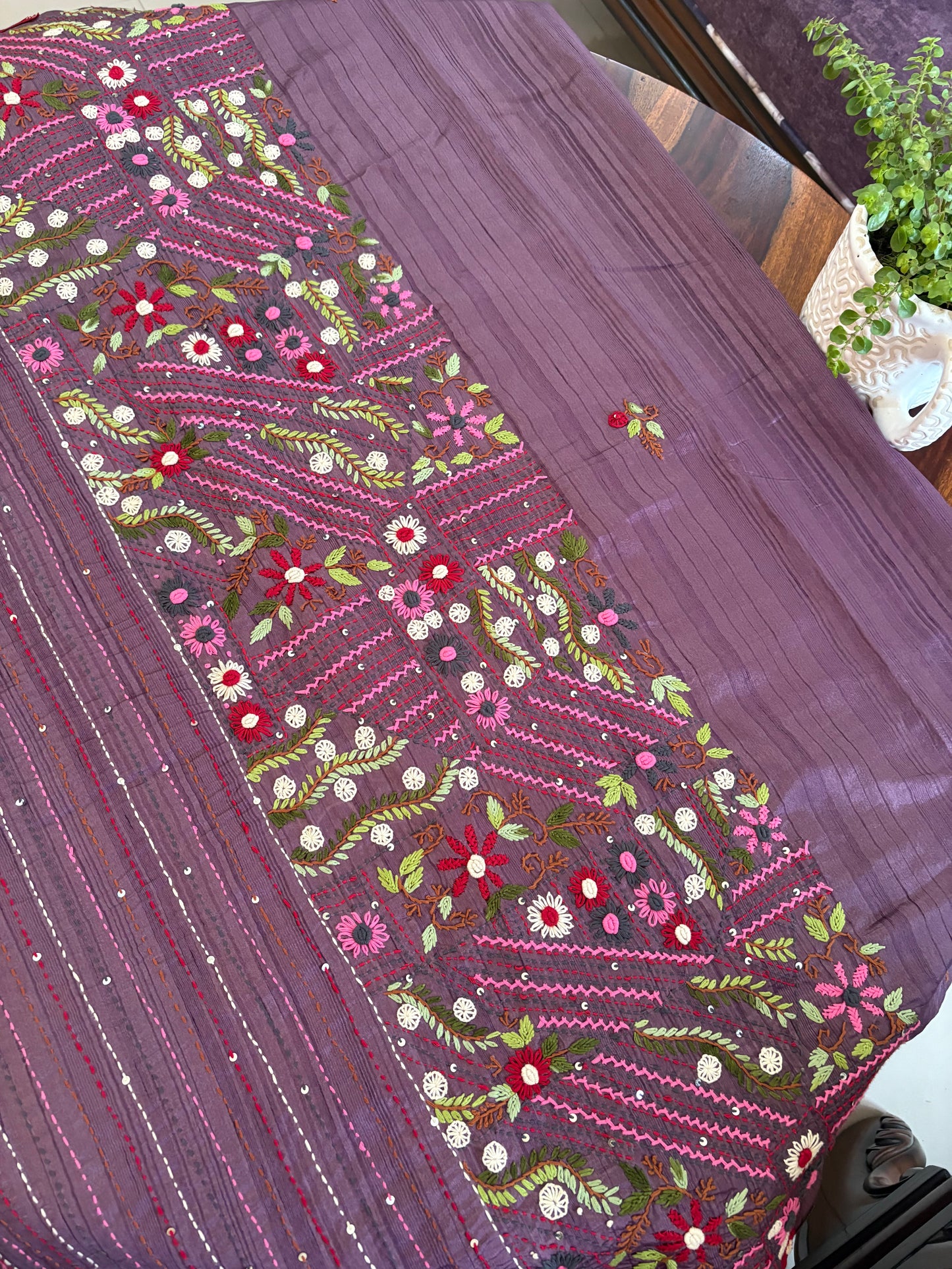 Hand embroidery on semi Rawsilk